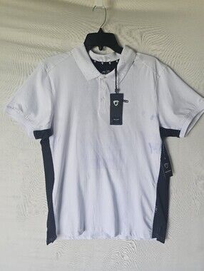 ​¡NWT! Fried Denim White & Black Abstract Print Athletic Polo Shirt
